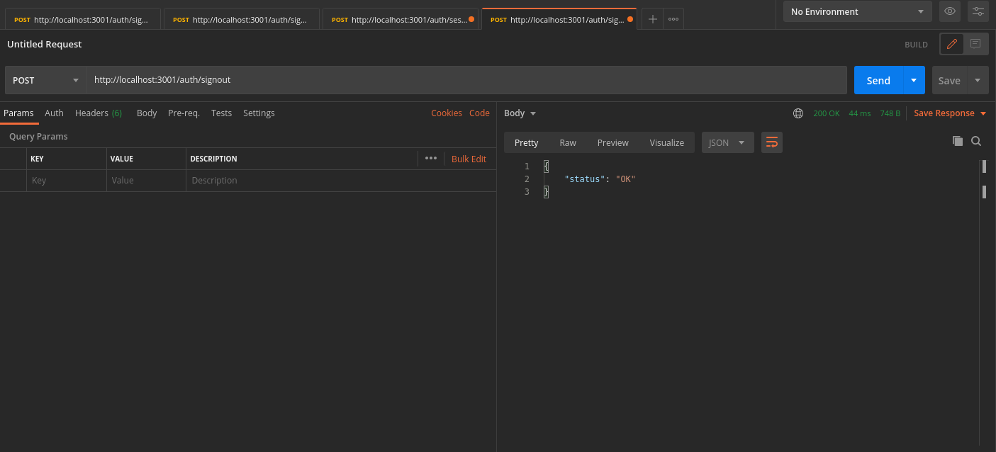 Successful sign out request in postman