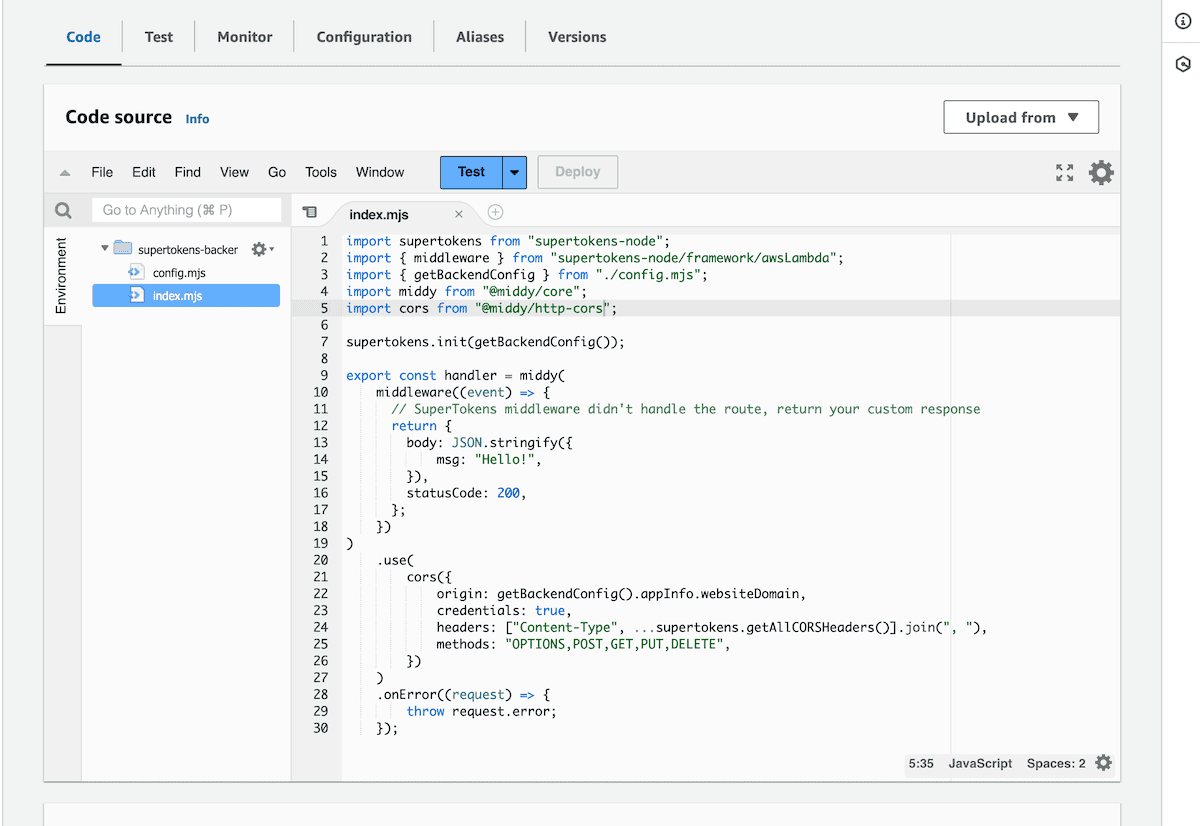 Add SuperTokens auth middleware UI